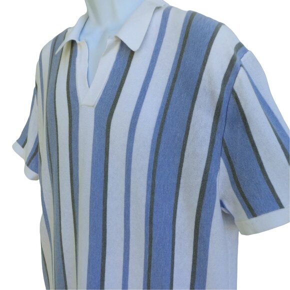 Abercrombie & Fitch Other - Abercrombie & Fitch Mens Jacquard Striped Polo Shirt Knit Blue White Retro L